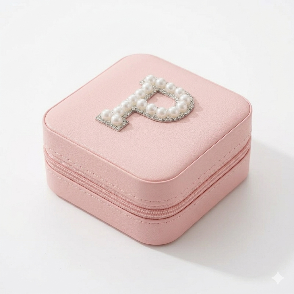 Pink jewelry box with a decorative letter 'P' forsake at Pennie's Little Keepsakes