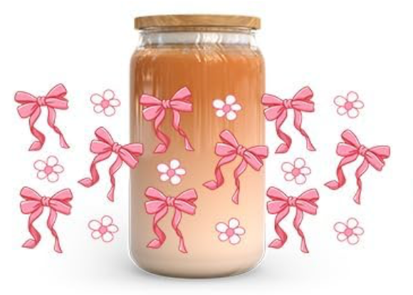 Coquette Bow Glass Tumbler with Bamboo Lid & Straw